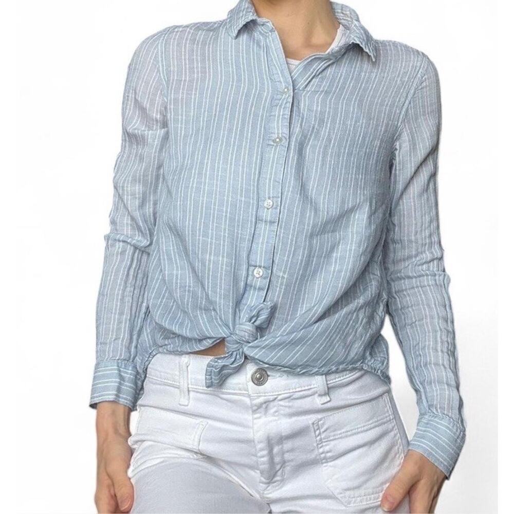 Blue and white striped Lucky Brand button-up shirt with open back slit size S